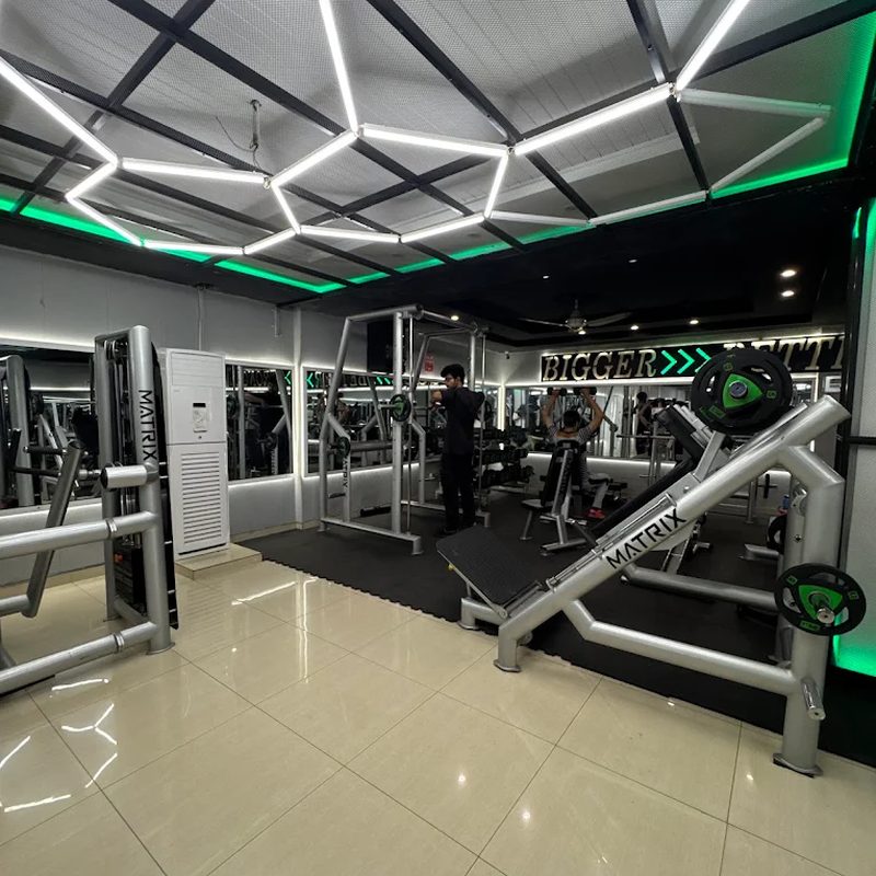 Main training floor under the hexagonal lighting